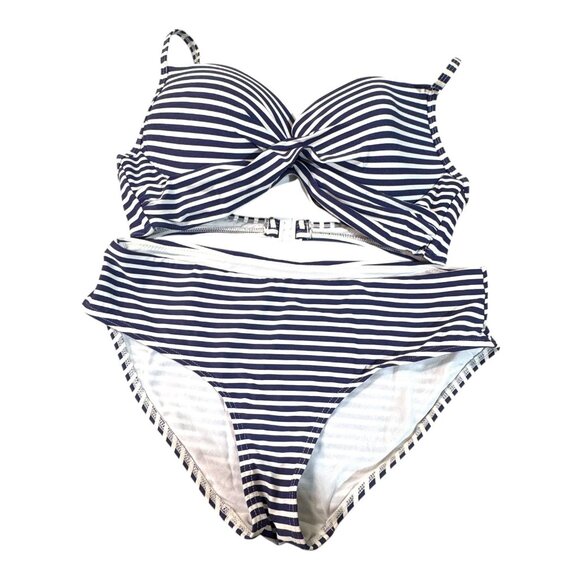 NipTuck Swim Womens Striped Bikini Set US 8 / CAN 10 Navy BLue White Nautical - Picture 1 of 6